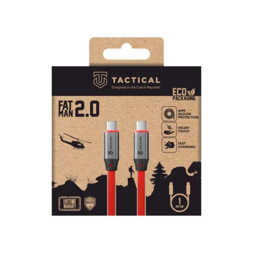 Type-C - Type-C adatkábel, 60W / 3A, 2M, piros-fekete, Tactical Fat Man 2.0