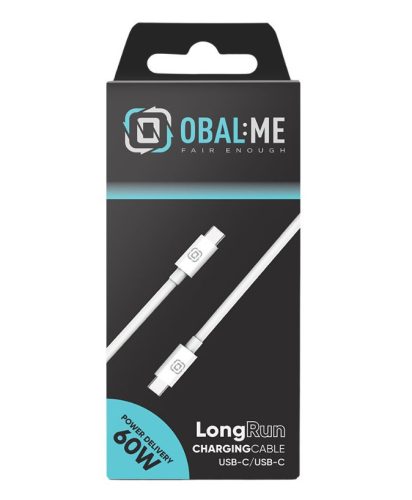 Type-C - Type-C adatkábel, fehér, 60W, 1M, OBAL:ME LongRun