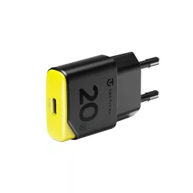   Univerzális hálózati gyors töltőfej, Type-C csatlakozóval, fekete-sárga, 20W, GaN technológia, Tactical