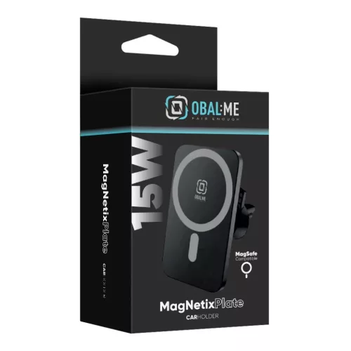 Szellőzőre helyezhető univerzális autós telefontartó vezeték nélküli töltővel, magsafe, 15W, fekete, Obal: ME Magnetix Plate