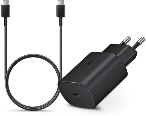 Samsung hálózati Type-C gyors töltőfej + Type-C - Type-C adatkábel, gyári, 3A / 25W, fekete, EP-TA800XBE (csomagolt)  