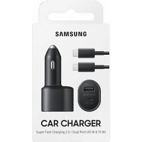   Samsung szivartöltő fej 1xType-C / 1x USB csatlakozó, Type-C - Type-C kábel, PD / QC / AFC / 5A / 45W, 1M, fekete, EP-L5300XBEGWW (csomagolt)