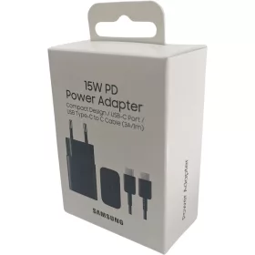   Samsung hálózati Type-C gyors töltőfej + Type-C - Type-C adatkábel, gyári, 15W / 2.4A, fekete, EP-T1510 (CSOMAGOLT)