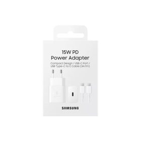   Samsung hálózati Type-C gyors töltőfej + Type-C - Type-C adatkábel, gyári, 15W / 2.4A, fehér, EP-T1510 (CSOMAGOLT)