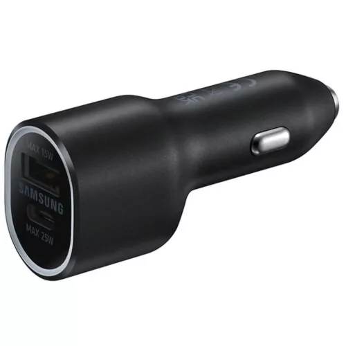 Samsung szivartöltő fej, 1xType-C / 1xUSB, PD3.0 / QC2.0, 25W / 15W, fekete, gyári, EP-L4020NBE