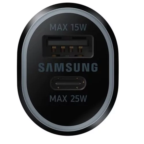 Samsung szivartöltő fej, 1xType-C / 1xUSB, PD3.0 / QC2.0, 25W / 15W, fekete, gyári, EP-L4020NBE