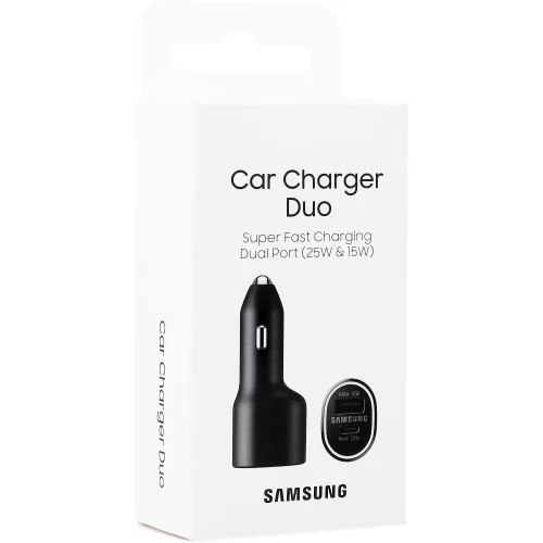 Samsung szivartöltő fej, 1xType-C / 1xUSB, PD3.0 / QC2.0, 25W / 15W, fekete, gyári, EP-L4020NBE
