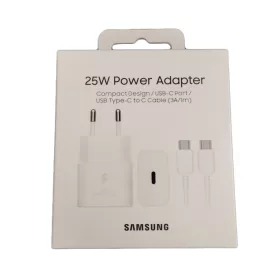   Samsung hálózati Type-C gyors töltőfej + Type-C - Type-C adatkábel, gyári, fehér, 3A / 25W, 1M, EP-T2510XWEGEU (csomagolt)