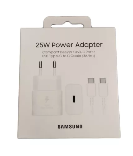 Samsung hálózati Type-C gyors töltőfej + Type-C - Type-C adatkábel, gyári, fehér, 3A / 25W, 1M, EP-T2510XWEGEU (csomagolt)