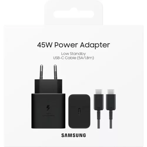 Samsung hálózati Type-C gyors töltőfej + Type-C - Type-C adatkábel, gyári, 45W / 5A, 1.8M, fekete, EP-T4511XBE (CSOMAGOLT)