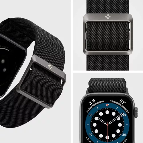Apple Watch 4/5/6/7/8/9/SE, okosóra szíj, fekete, 42/44/45mm, Spigen Lite Fit