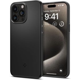   iPhone 15 Pro Max (6.7") hátlap tok, műanyag hátlap / szilikon keret, fekete, Spigen Thin Fit