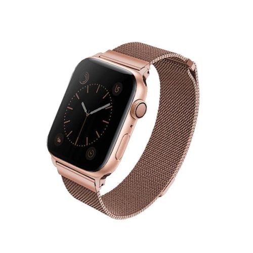 Apple Watch 4/5/6/7/SE, okosóra szíj, fém, rózsaszín, 38/40/41mm, UNIQ