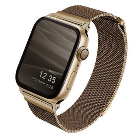   Apple Watch 4/5/6/7/SE, okosóra szíj, fém, arany, 42/44/45mm, UNIQ