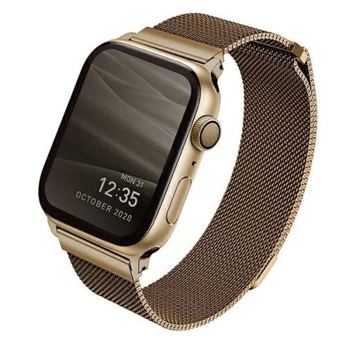 Apple Watch 4/5/6/7/SE, okosóra szíj, fém, arany, 42/44/45mm, UNIQ
