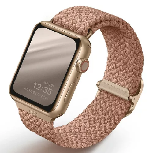 Apple Watch 4/5/6/7/8/9/SE, okosóra szíj, rózsaszín, fonott, 38/40/41mm, UNIQ