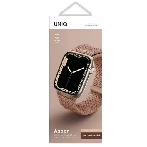 Apple Watch 4/5/6/7/8/9/SE, okosóra szíj, rózsaszín, fonott, 38/40/41mm, UNIQ