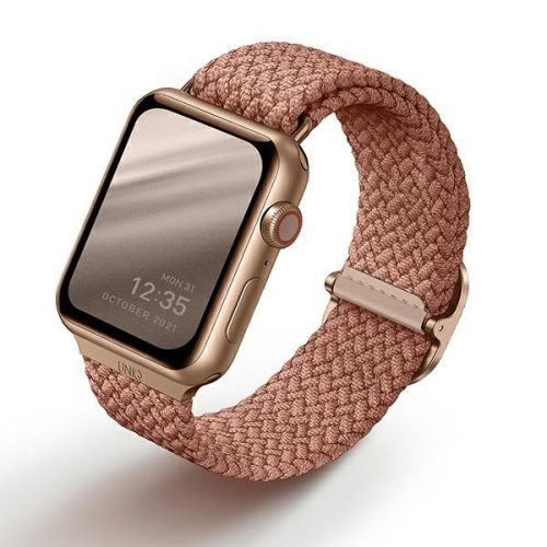 Apple Watch 4/5/6/7/SE, okosóra szíj, rózsaszín, fonott, 42/44/45mm, UNIQ