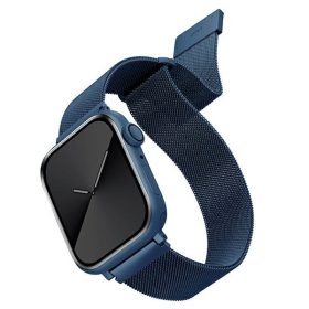   Apple Watch 4/5/6/7/SE, okosóra szíj, fém, kék, 42/44/45mm, UNIQ