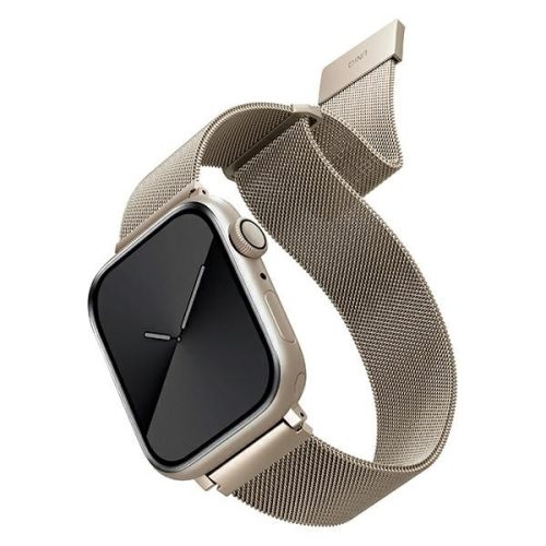 Apple Watch 4/5/6/7/SE, okosóra szíj, fém, ezüst "starlight" , 42/44/45mm, UNIQ