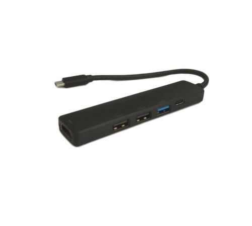 5in1 HUB adapter, Type-C - HDMI 4K/30Hz / USB3.0 5Gbps / 2x USB2.0 480 Mbps / Type-C 100W, fekete