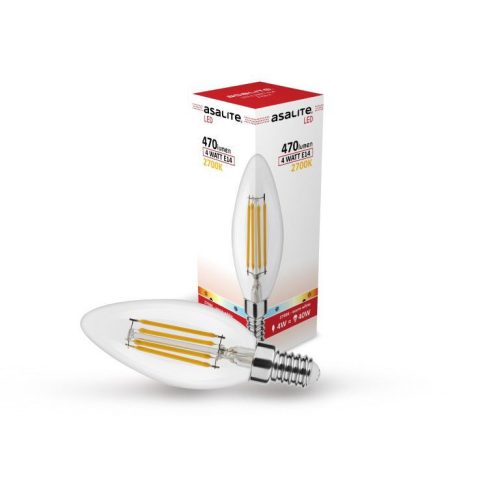 Asalite LED Izzó C35 filament gyertya E14 4W 2700K (400 lumen)