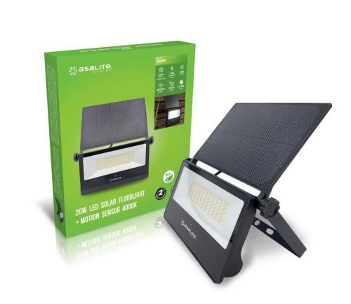 Asalite LED Napelemes Lámpa Slim 20W 4000K (1800 lumen)+Mozgásérzékelő Szenzor