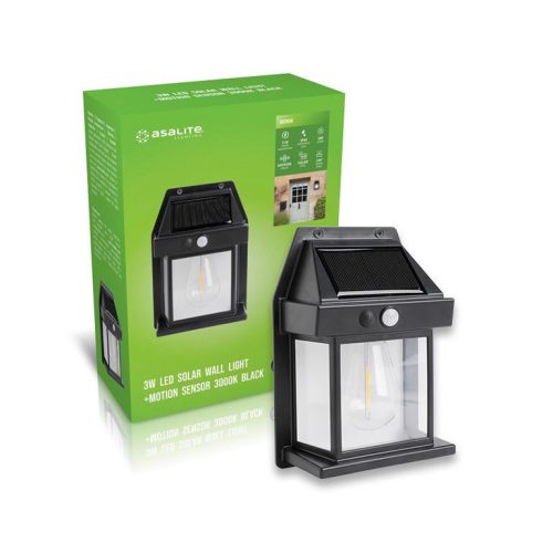 Asalite Napelemes Kültéri Lámpa IP44 3W 3000K (100 lumen) Fekete + PIR Szenzor