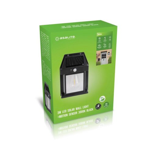 Asalite Napelemes Kültéri Lámpa IP44 3W 3000K (100 lumen) Fekete + PIR Szenzor