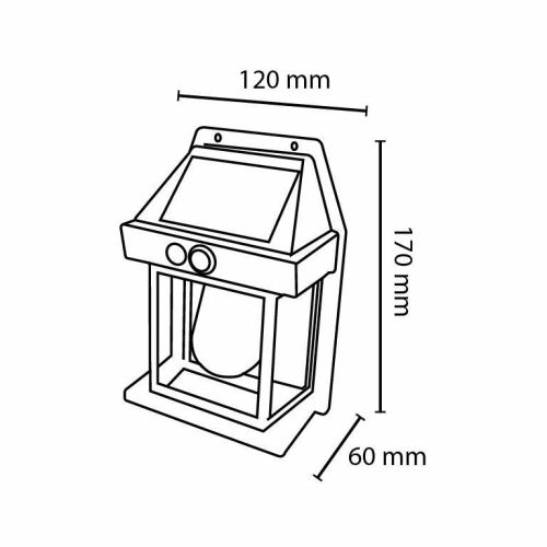 Asalite Napelemes Kültéri Lámpa IP44 3W 3000K (100 lumen) Fekete + PIR Szenzor