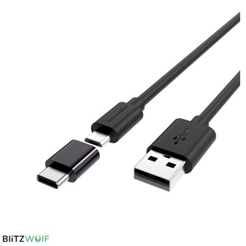 Blitzwolf BW-MT1 Micro USB adatkábel Type-C átalakítóval fekete 1.5m 2A