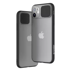   Blitzwolf BW-AY2 iPhone 11 Pro (5,8") átlátszó ütésálló műanyag hátlap tok fekete kerettel elhúzható lencsevédővel