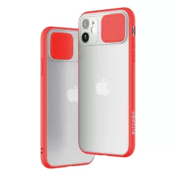   Blitzwolf BW-AY2 iPhone 11 Pro Max (6,5") átlátszó ütésálló műanyag hátlap tok piros kerettel elhúzható lencsevédővel