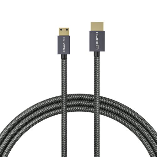 Mini HDMI-HDMI kábel, HDMI 2.0, 4K* 2K@60H, szürke, PP fonott köpeny, 1.2M, Blitzwolf BW-HDC4