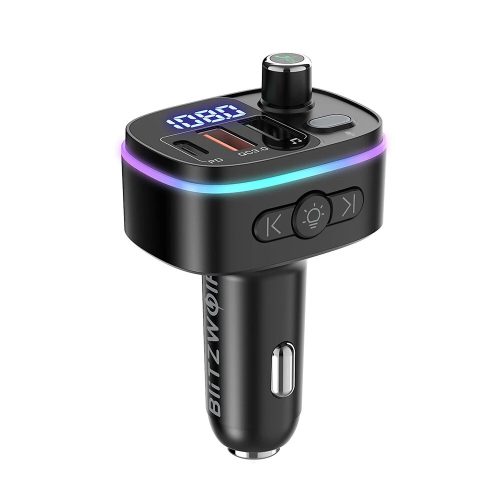 Blitzwolf BW-BC2 fekete bluetooth FM Transmitter 2USB + 1Type-C port 18W