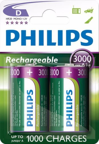 Philips Újratölthető 3000mAh D Góliát  Akkumulátor
