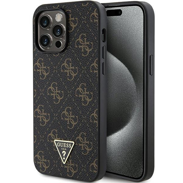 iPhone 15 Pro (6,1") hátlap tok, PU, fekete, GUESS Triangle Metal Logo (GUHCP15LPG4GPK)
