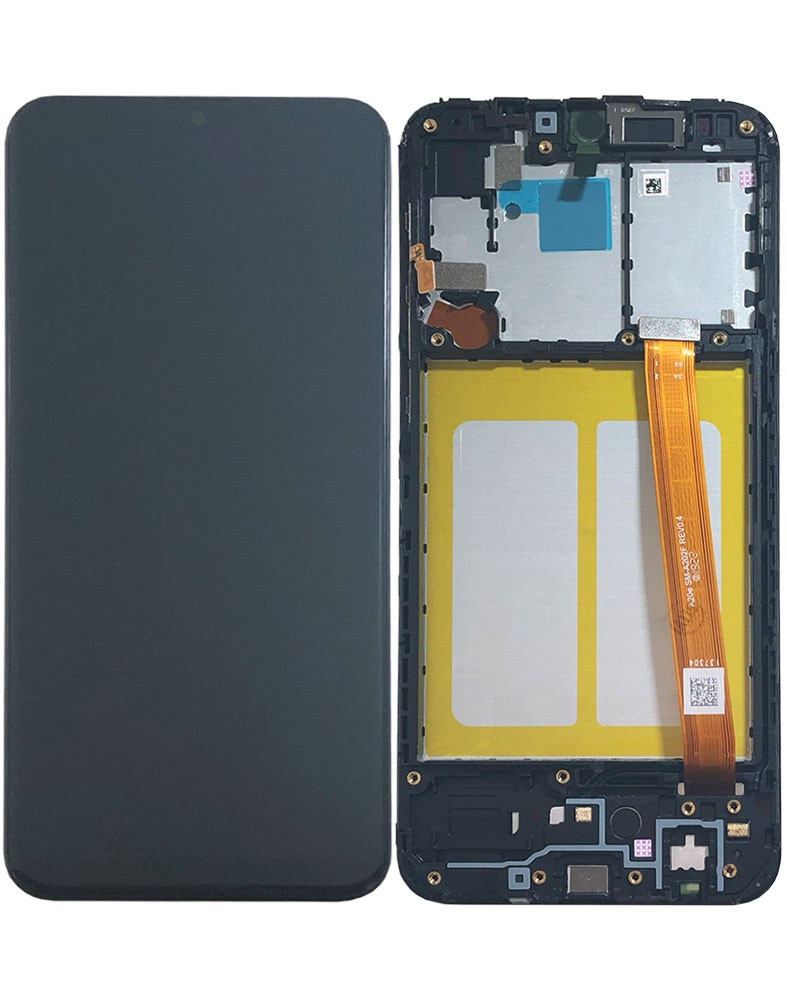 Samsung Galaxy A20e fekete LCD+érintőpanel kerettel, SM-A202