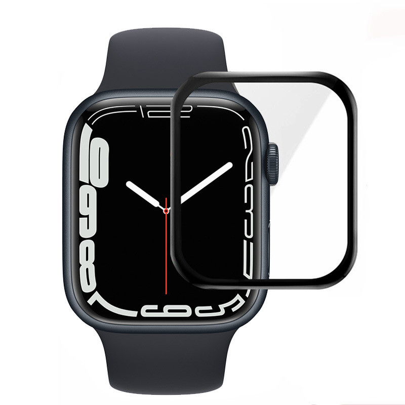 Apple Watch 7 üvegfólia fekete kerettel, PMMA, akril, 9H, edzett, teljes felületen feltapad, 41mm, Akril Full Glue