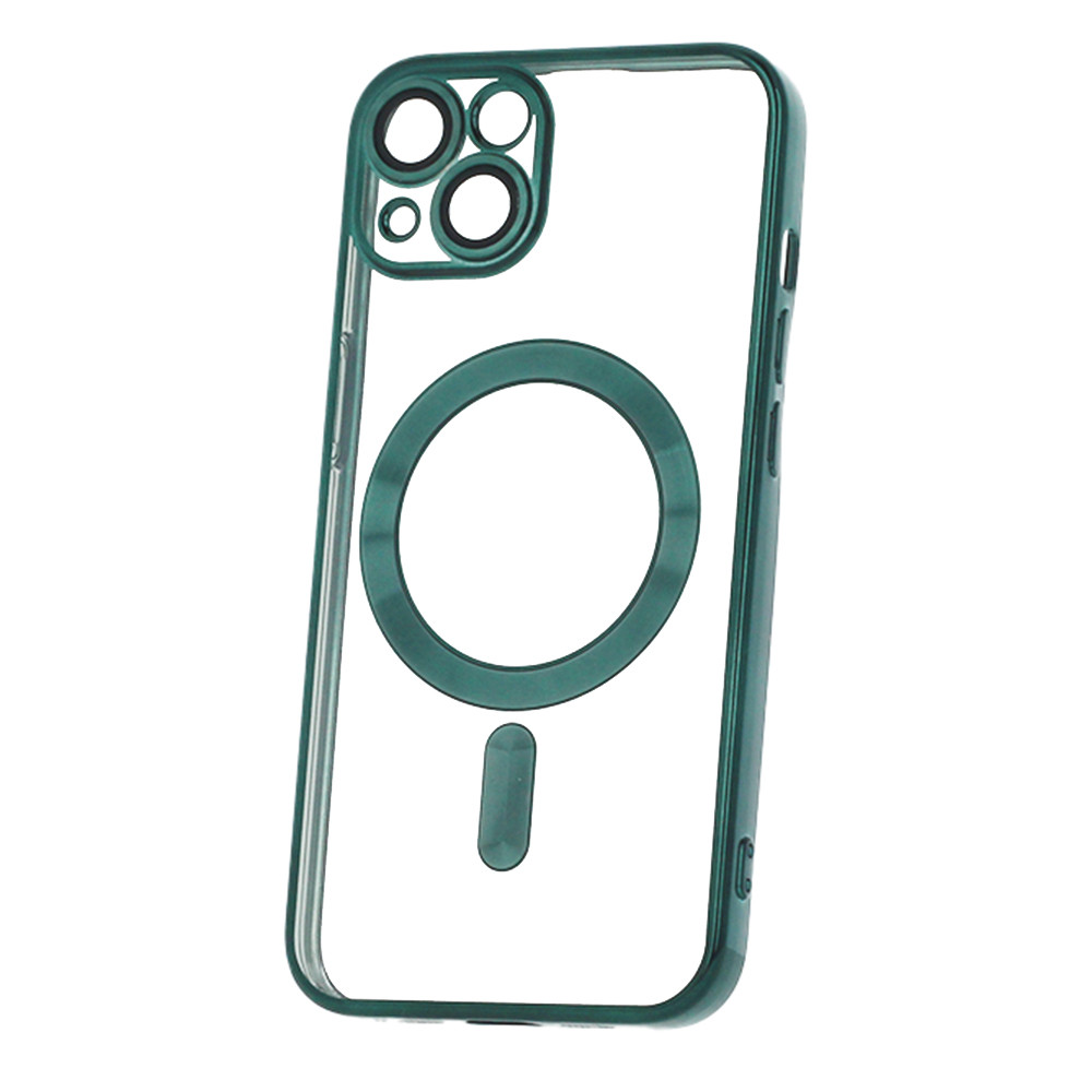 iPhone 14 (6.1") szilikon tok, TPU tok, kamera védelem, magsafe, króm keretes, zöld, Color Chrome Mag
