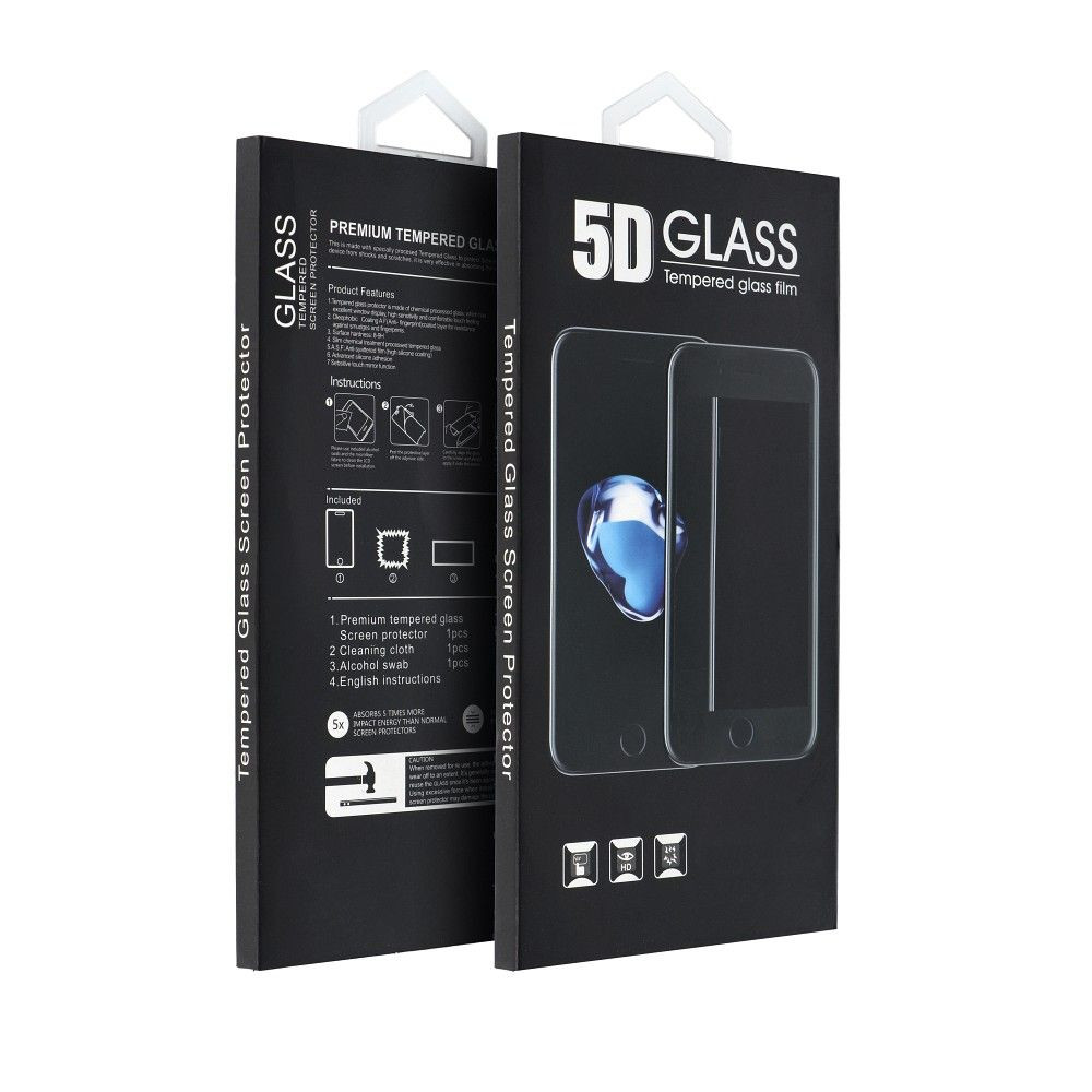 iPhone 13 / 13 Pro / 14 (6,1") előlapi üvegfólia, edzett, hajlított, fekete keret, 5D Full Glue