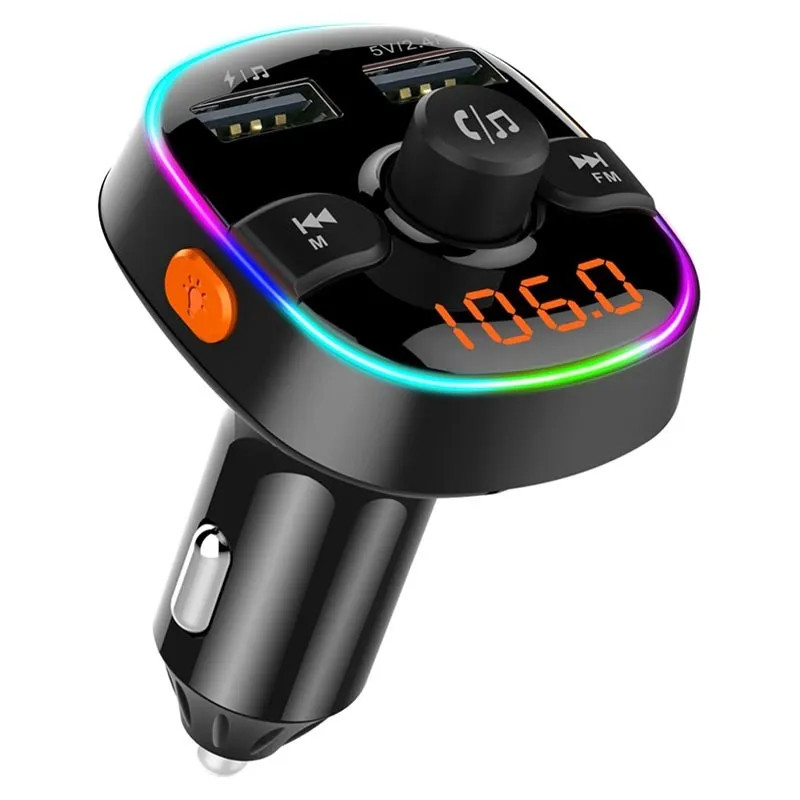 Bluetooth FM transmitter, 2xUSB, Micro SD kártyaolvasó, QC3.0, LED kijelző, 7 színű fénycsík, fekete, BC52L