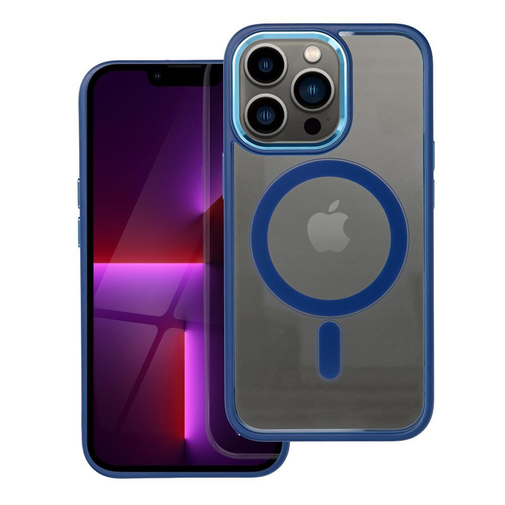 iPhone 13 Pro (6.1") szilikon tok, PC/TPU tok, magsafe, színes keretes, átlátszó/kék, Color Edge Mag Cover