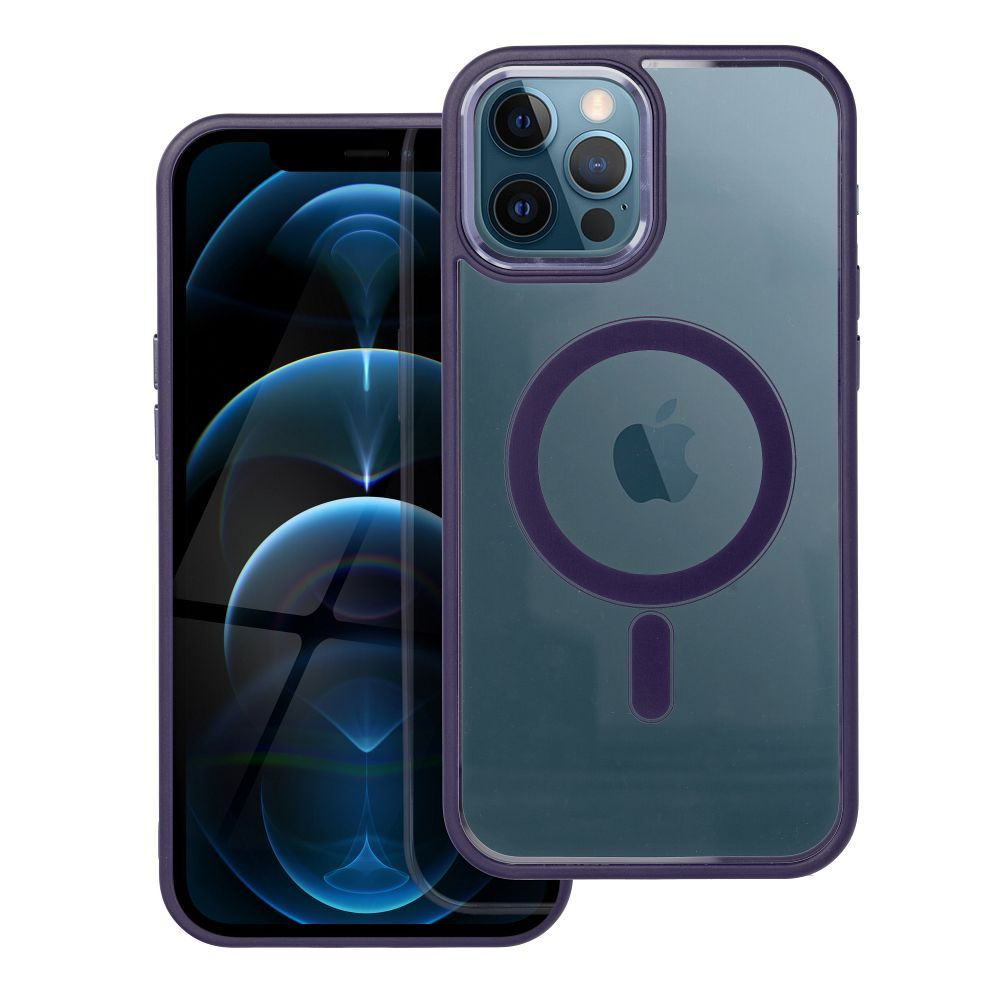 iPhone 12 Pro Max (6.7") szilikon tok, PC/TPU tok, magsafe, színes keretes, átlátszó/lila, Color Edge Mag Cover