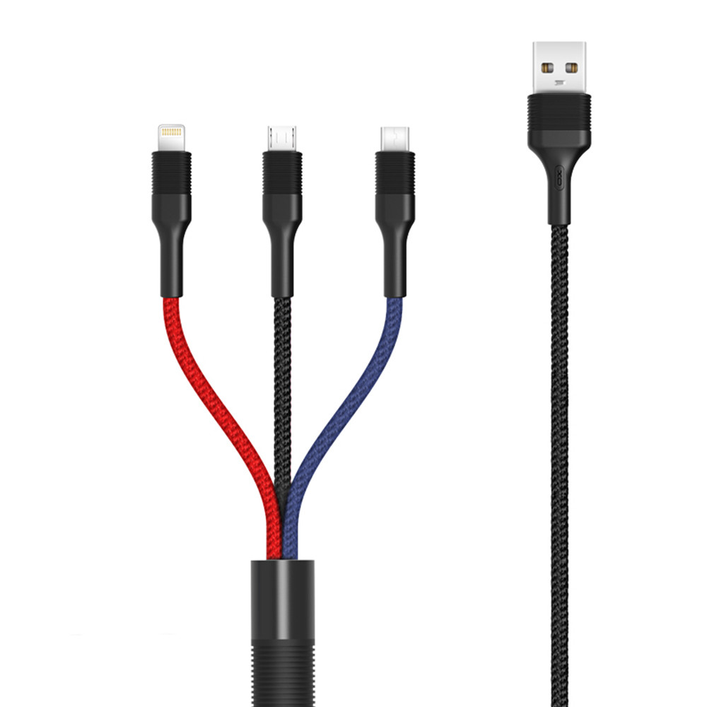 XO-NB54 3in1 adatkábel micro USB + iPhone 8pin + Type-C csatlakozóval 3A