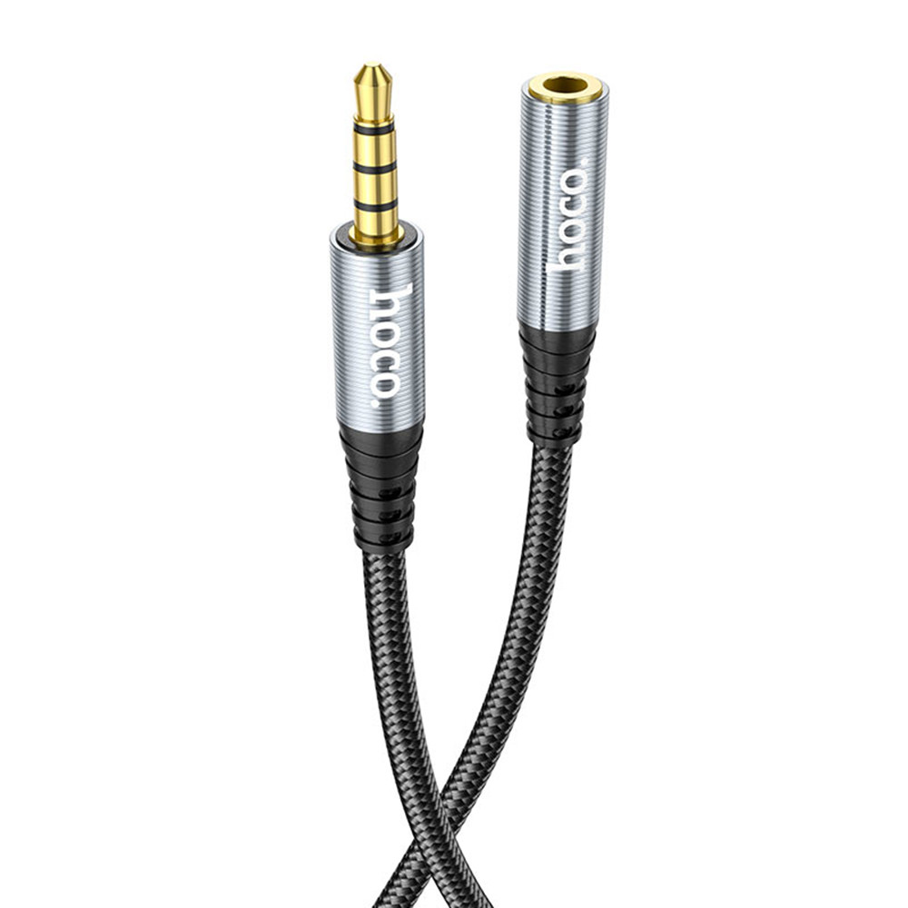 Jack 3.5mm / jack aljzat audio kábel, szövettel bevont, fekete-szürke, 1M, Hoco UPA20
