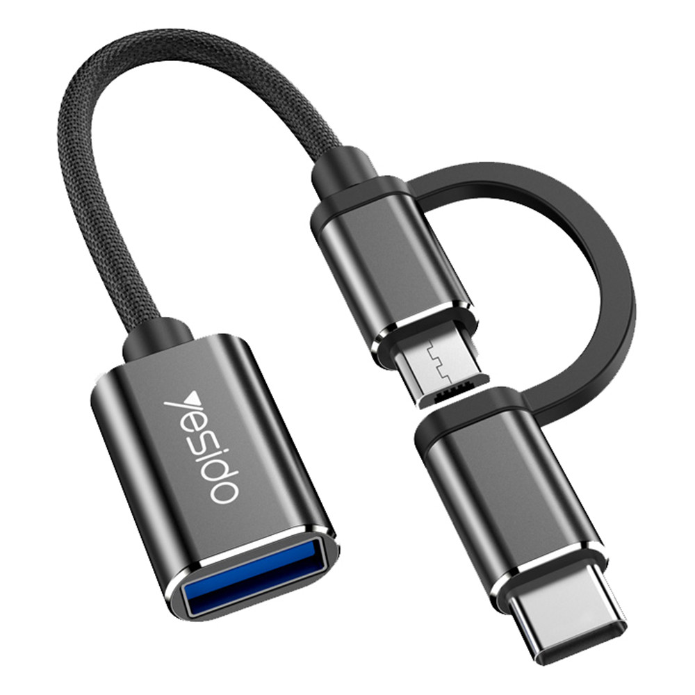 USB 3.0 - Type-C / micro USB OTG adapter, fekete, 5 Gbps, Yesido GS02