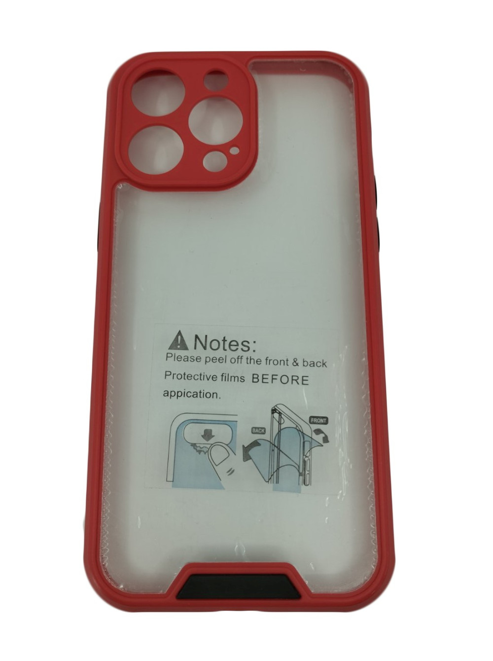 iPhone 14 Pro Max (6.7") hátlap tok, TPU tok, piros/átlátszó, kamera védős, színes keretes