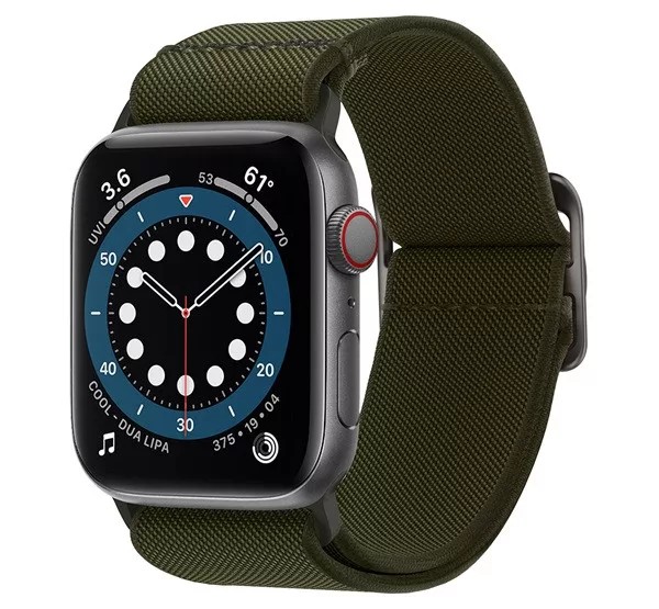 Apple Watch 4/5/6/7/SE, okosóra szíj, szövet, zöld, 42/44/45mm, Spigen