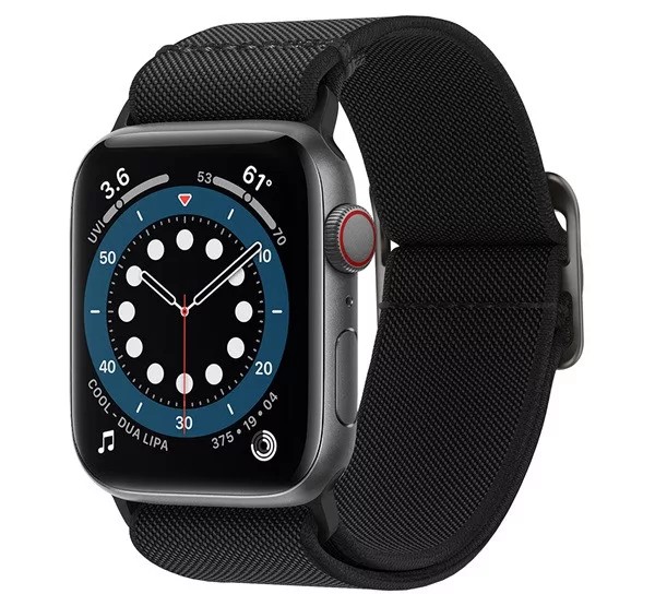 Apple Watch 4/5/6/7/SE, okosóra szíj, szövet, fekete, 38/40/41mm, Spigen